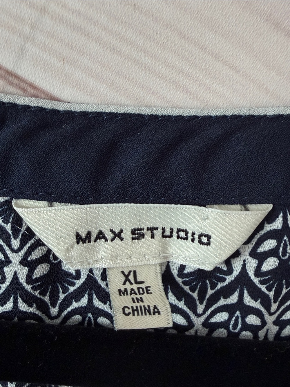 Max Studio Navy & White Printed Peasant Blouse - Picture 2 of 6